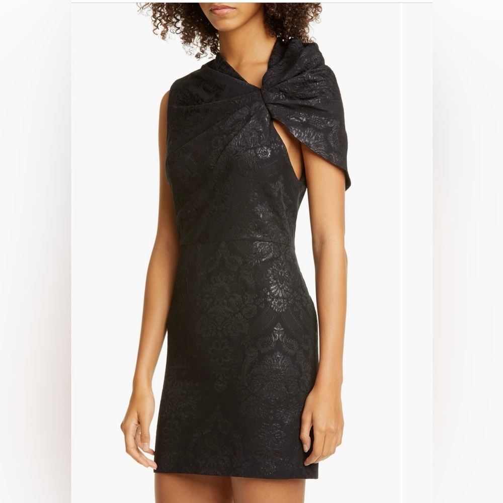 Alice + Olivia Kiro Ruffle Shoulder Jacquard Neck Cocktail Mini Dress Black Sz 4 - Picture 4 of 16
